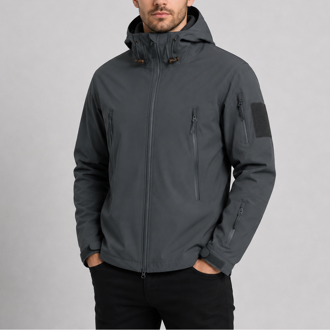 Men's Hooded Zip-Up High Collar Waterproof Jacket