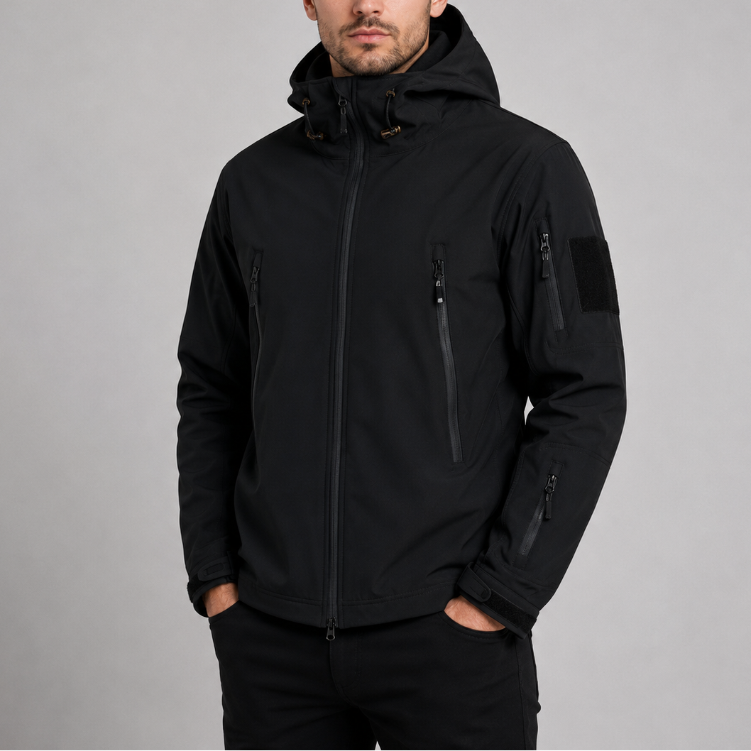 Men's Hooded Zip-Up High Collar Waterproof Jacket
