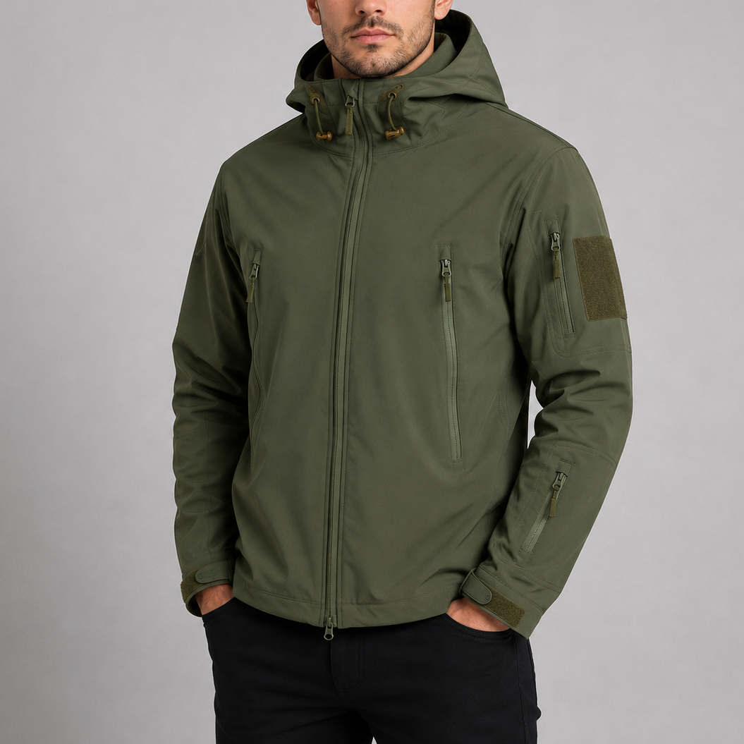 Men's Hooded Zip-Up High Collar Waterproof Jacket