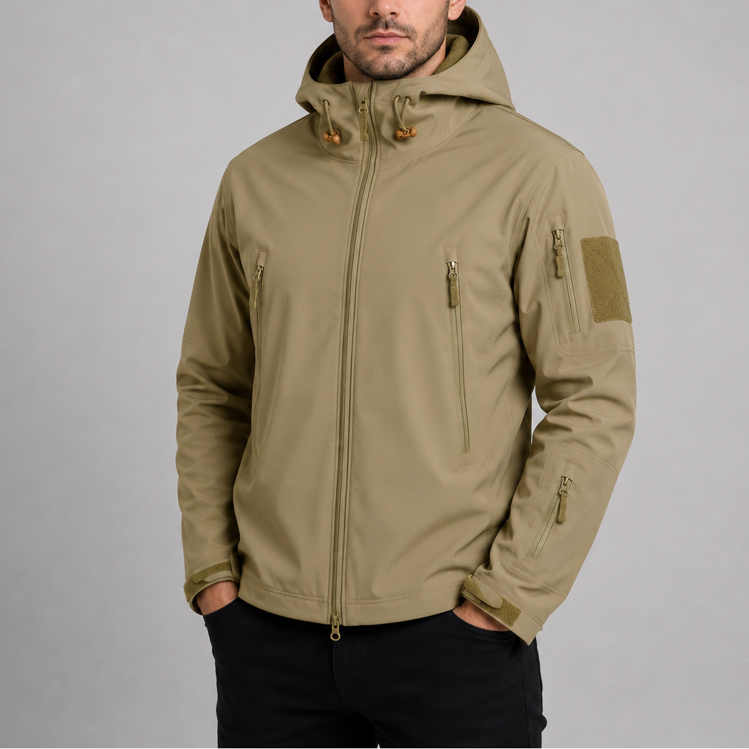 Men's Hooded Zip-Up High Collar Waterproof Jacket