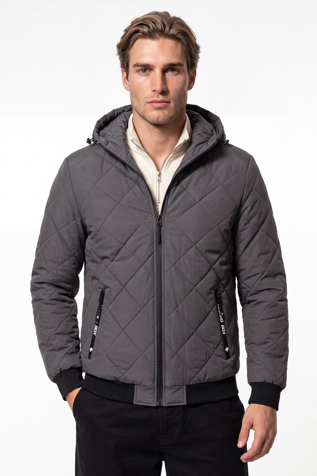 Men's Hooded Zip-Up Quilted Jacket