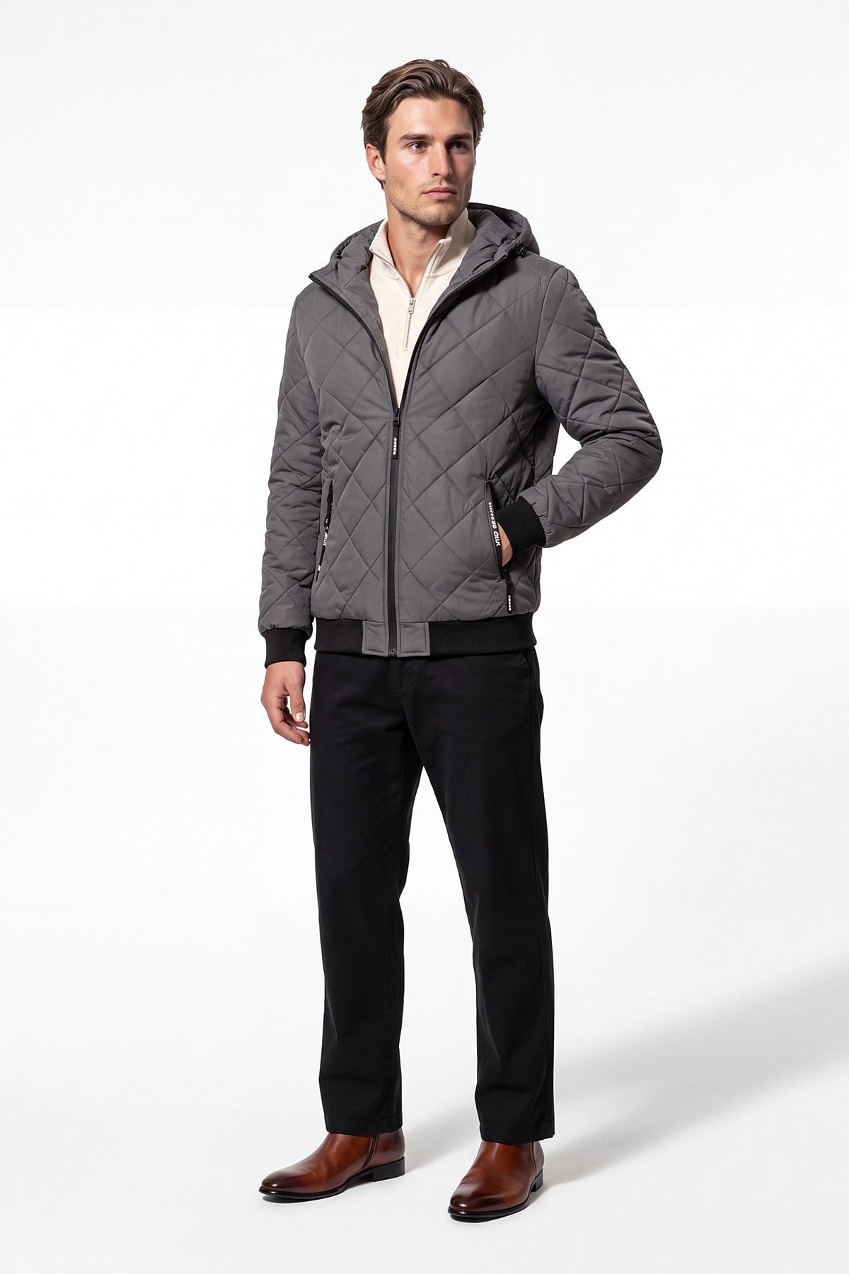 Men's Hooded Zip-Up Quilted Jacket
