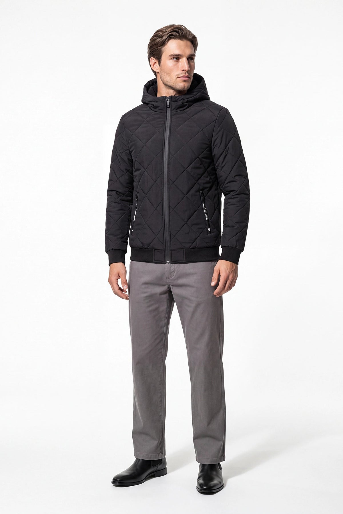 Men's Hooded Zip-Up Winter Quilted Jacket
