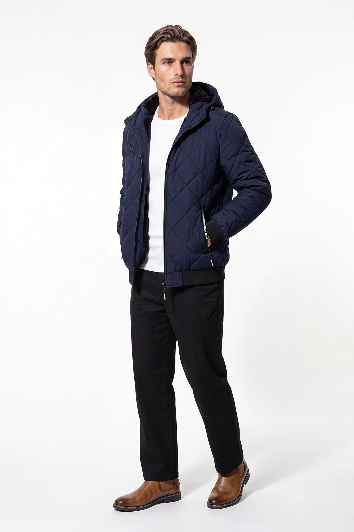 Men's Hooded Zip-Up Winter Warm Quilted Jacket