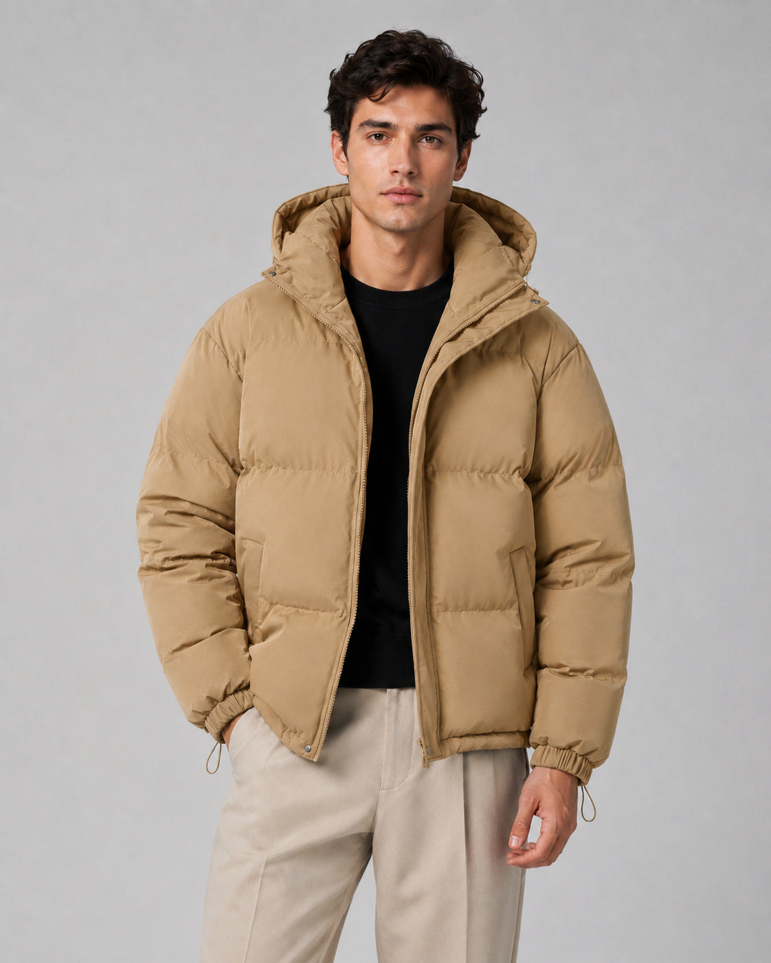 Men's Oversized Zip-Up Hooded Puffer Jacket