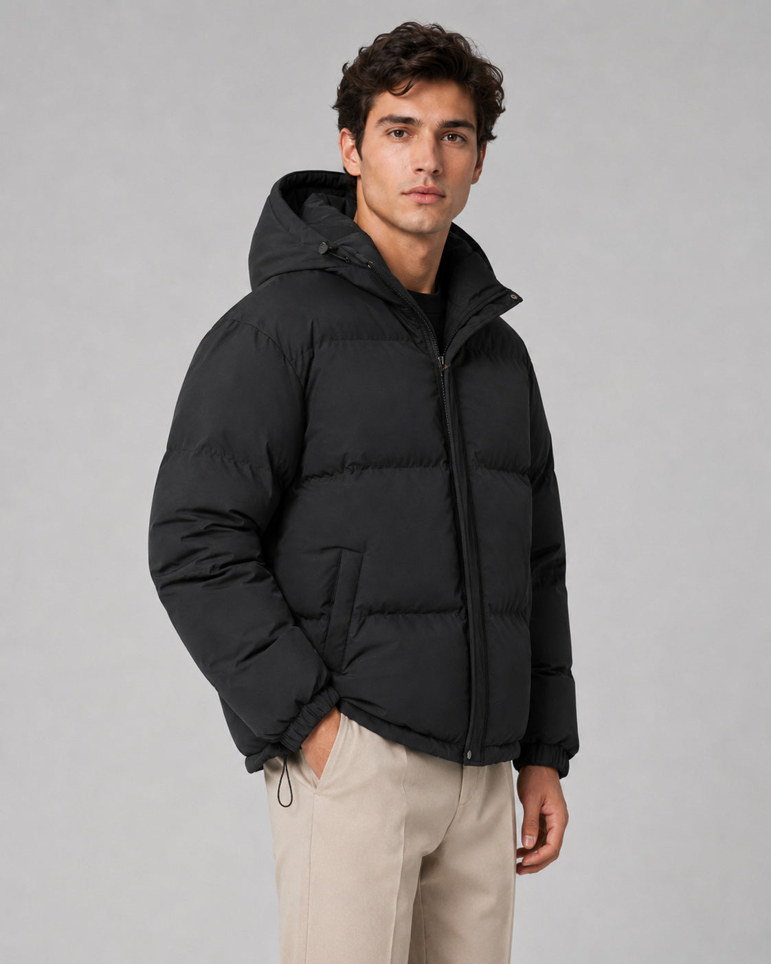 Men's Oversized Zip-Up Hooded Puffer Jacket