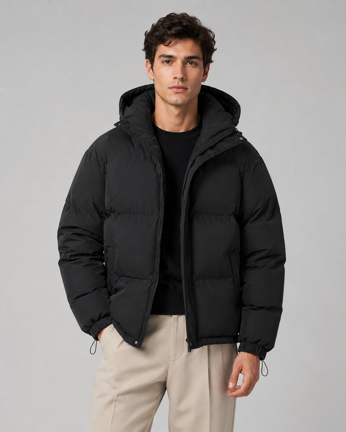 Men's Oversized Zip-Up Hooded Puffer Jacket