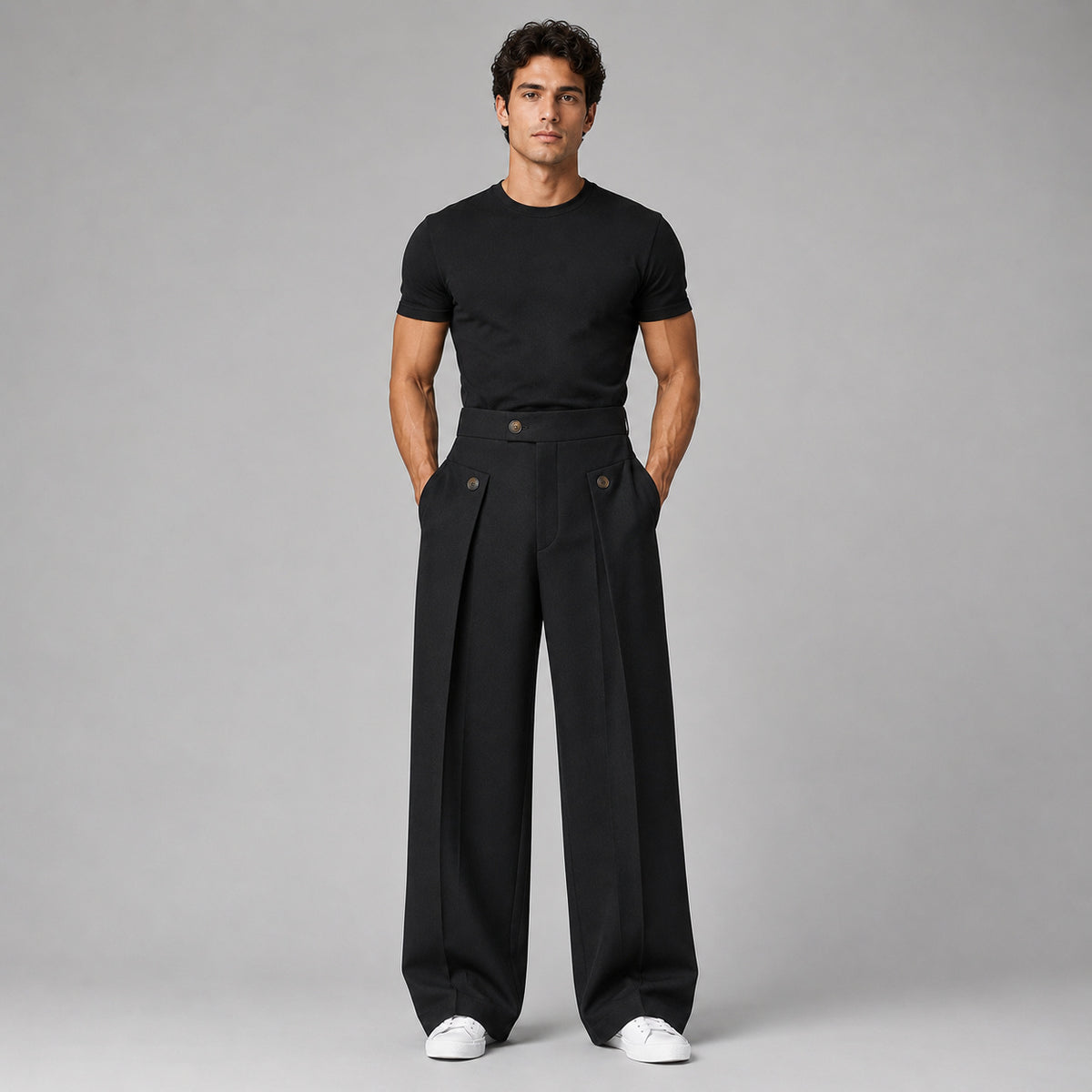 Men's Pleated Wide Leg Trousers