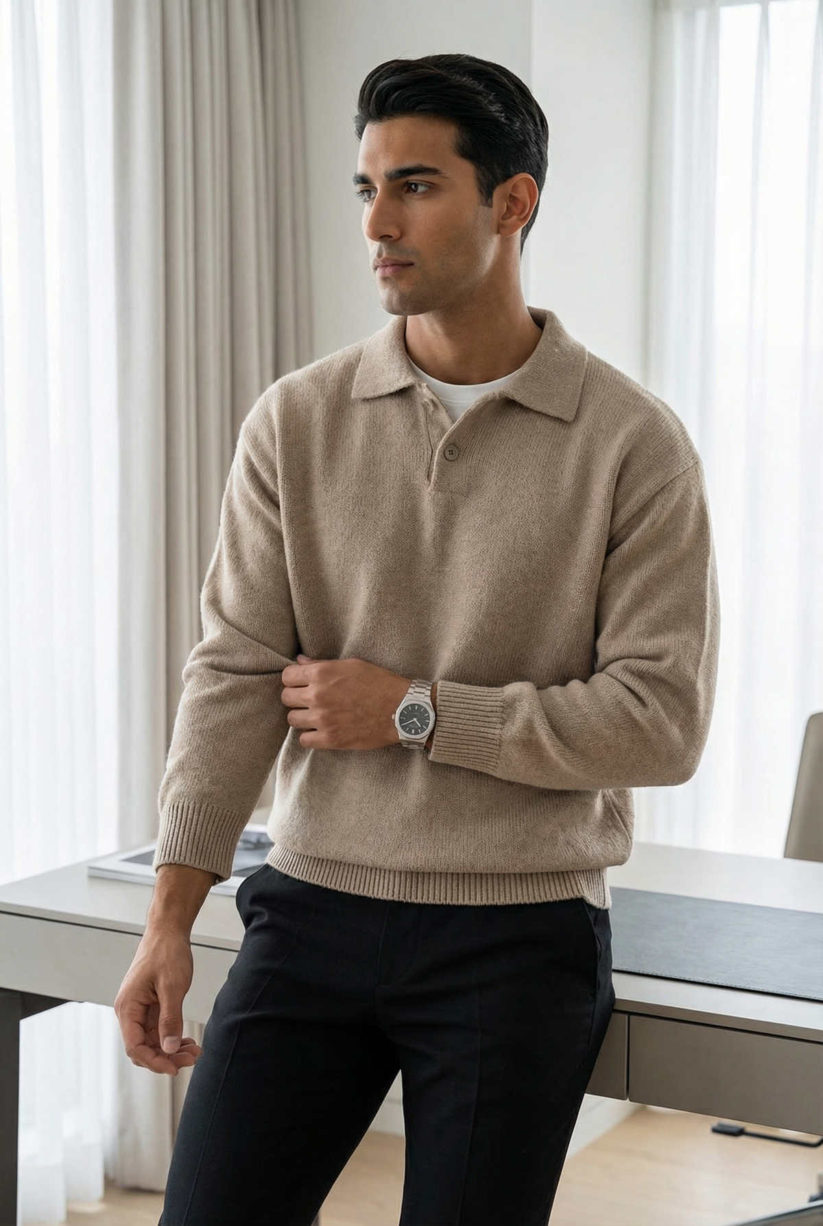 Men's Relaxed Collared Polo Jumper