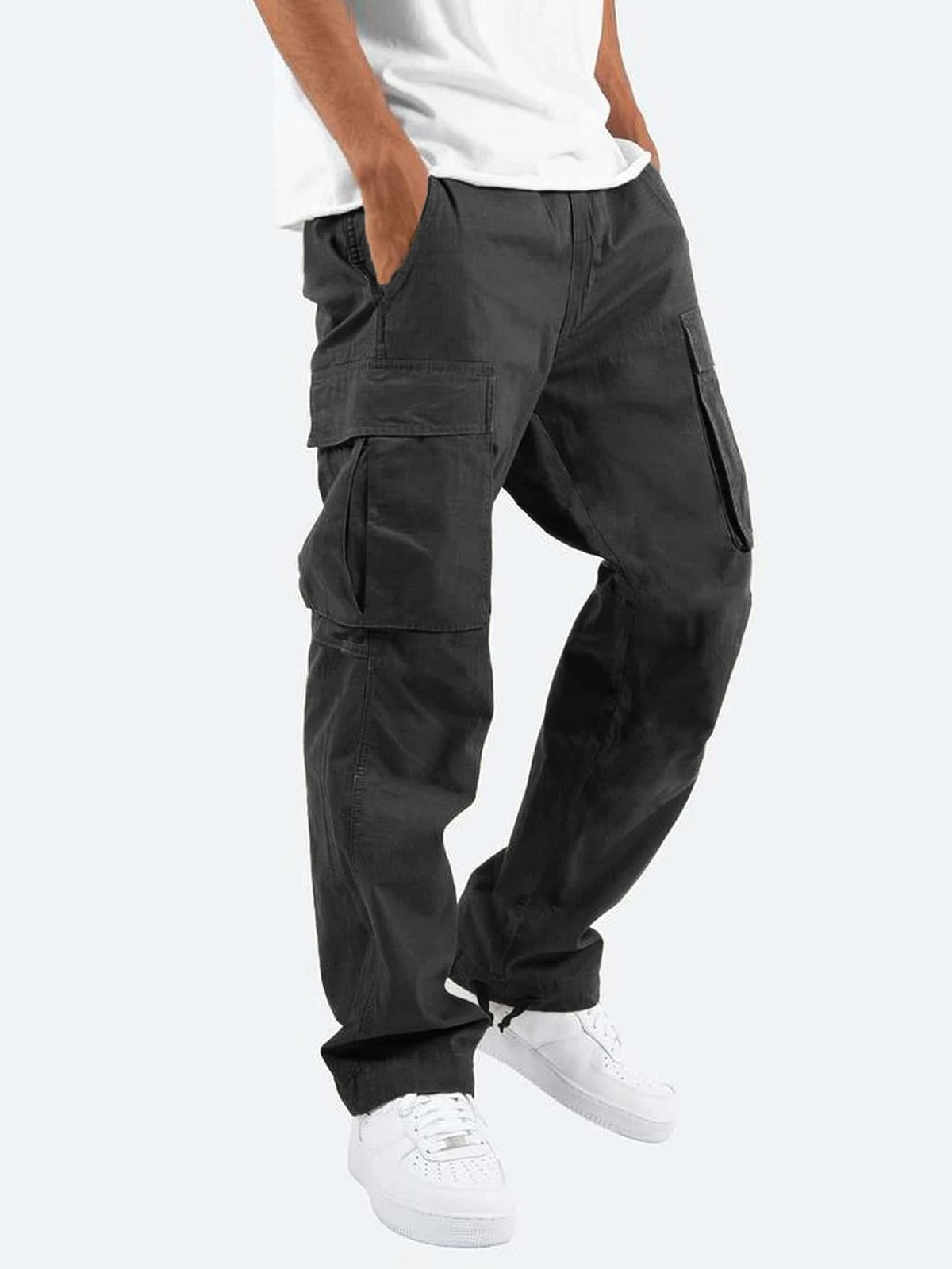 Men's Relaxed Drawstring Cotton Cargo Trousers