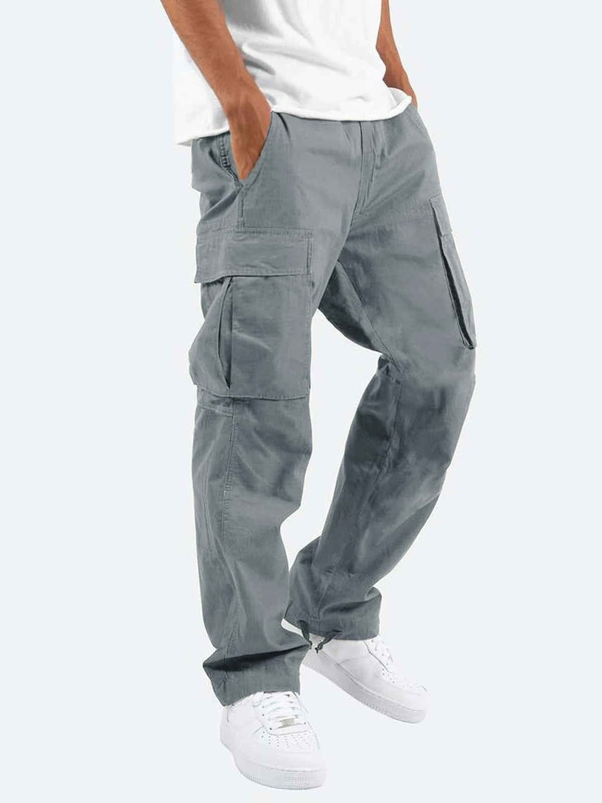 Men's Relaxed Drawstring Cotton Cargo Trousers