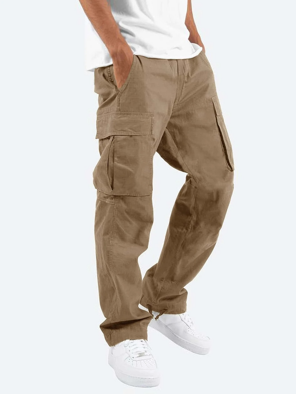 Men's Relaxed Drawstring Cotton Cargo Trousers