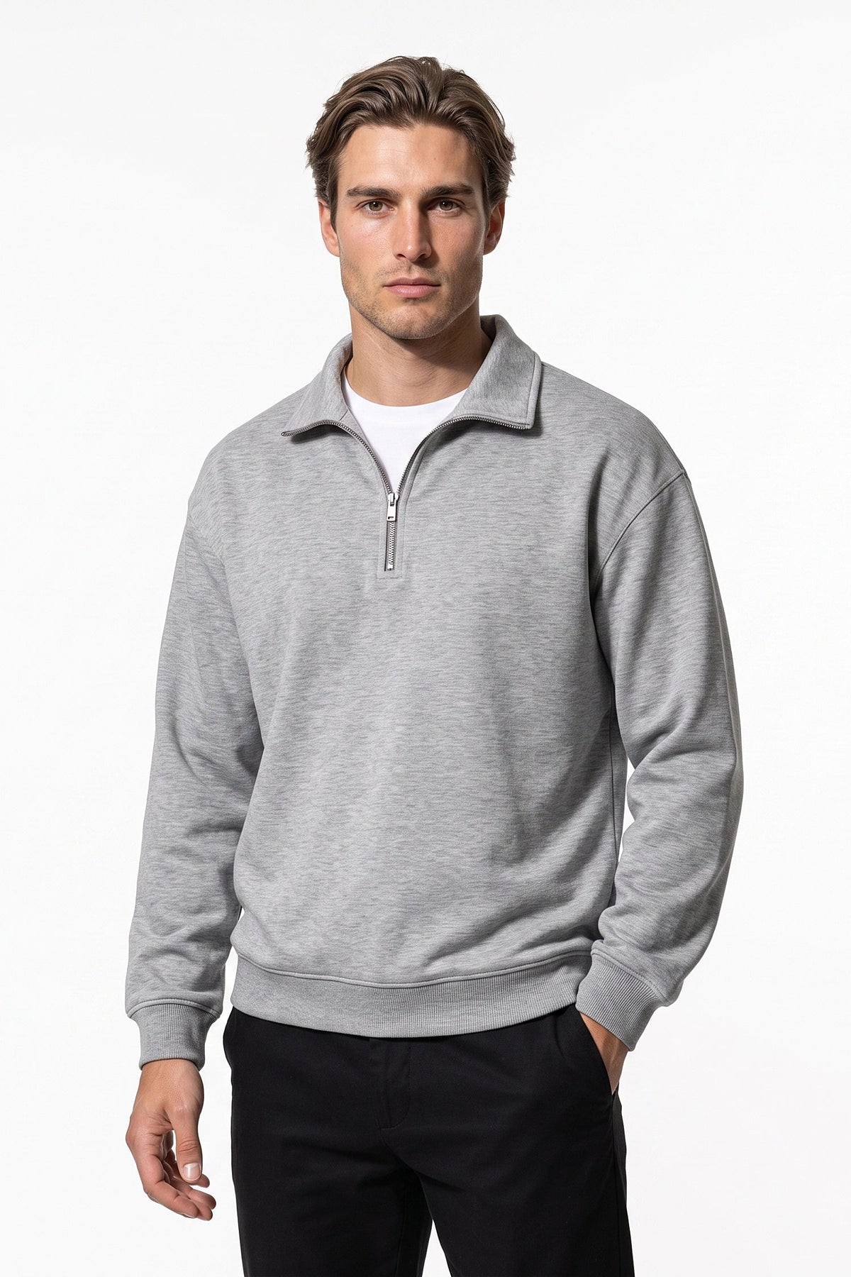 Men's Relaxed High Neck Quarter Zip Sweatshirt