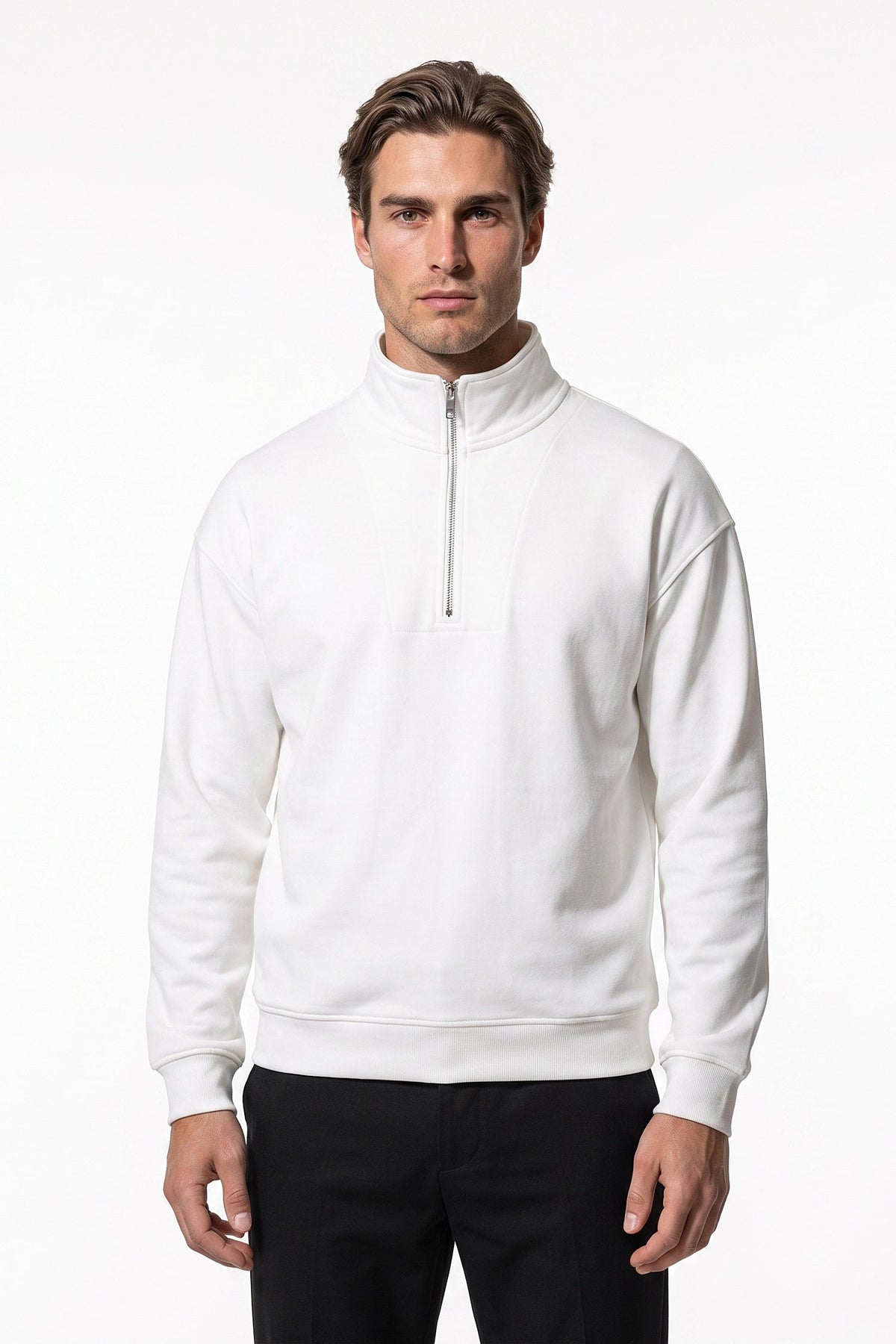 Men's Relaxed High Neck Quarter Zip Sweatshirt