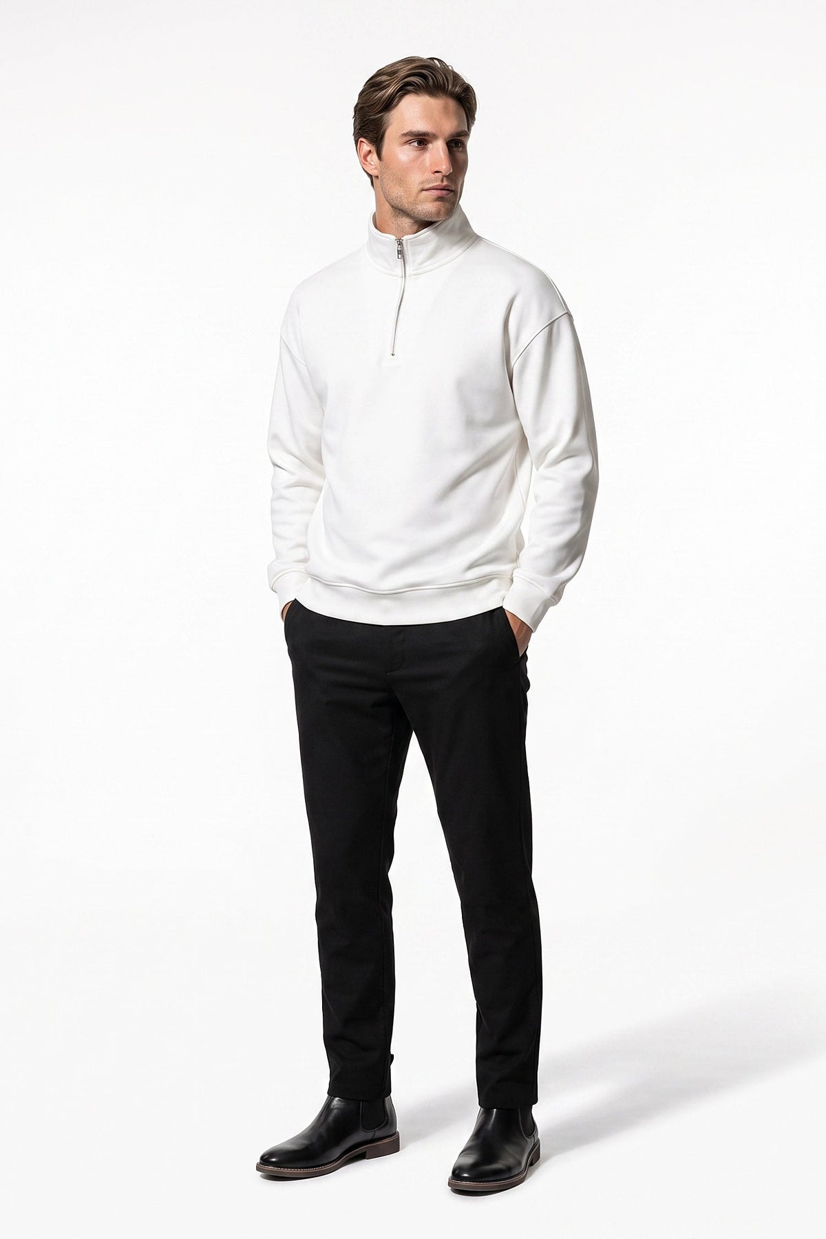 Men's Relaxed High Neck Quarter Zip Sweatshirt