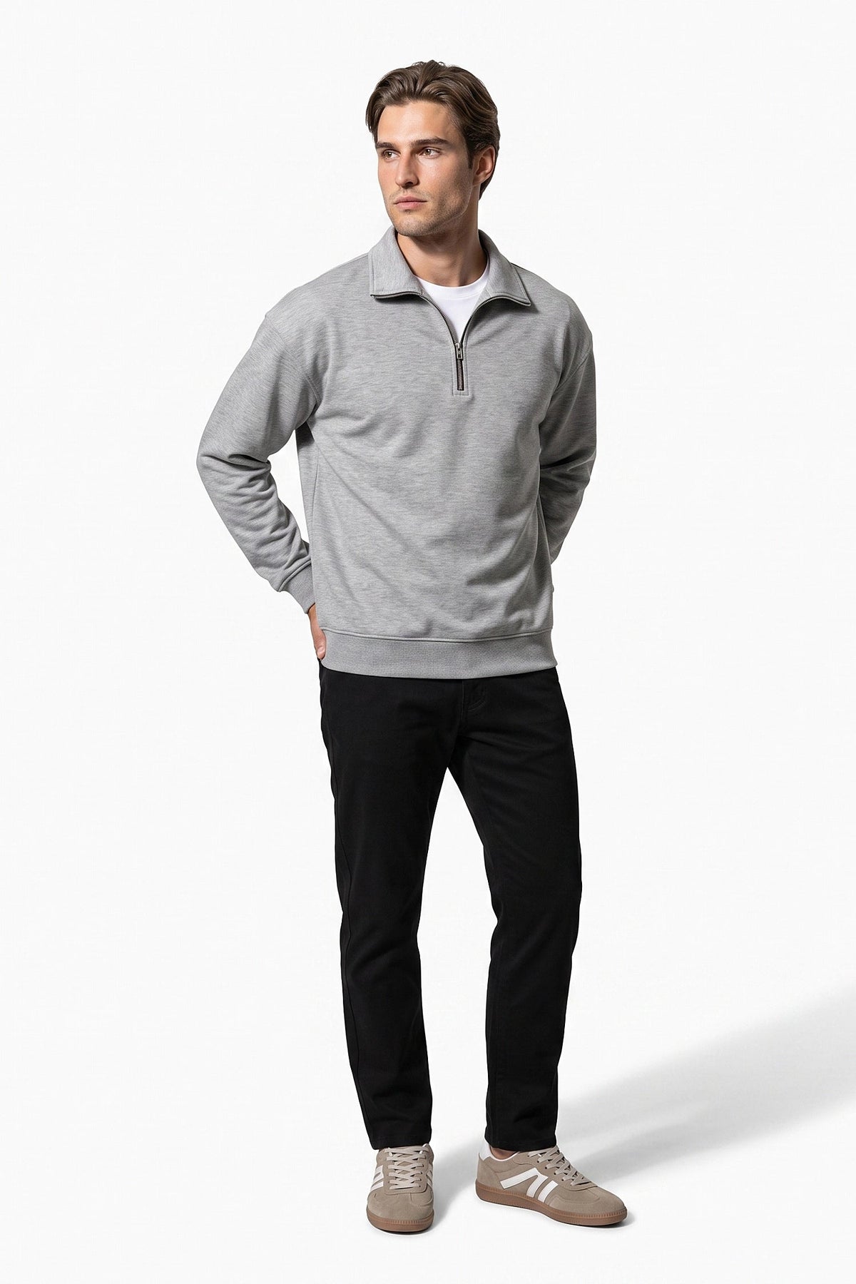 Men's Relaxed High Neck Quarter Zip Sweatshirt