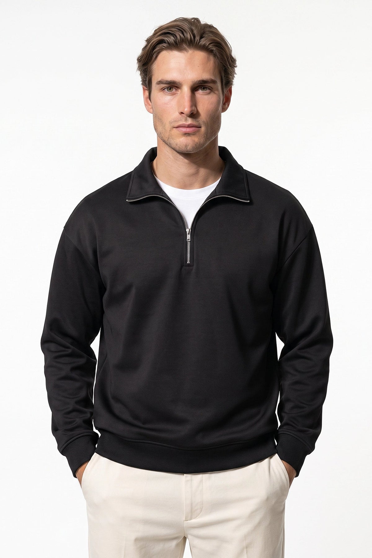 Men's Relaxed High Neck Quarter Zip Sweatshirt