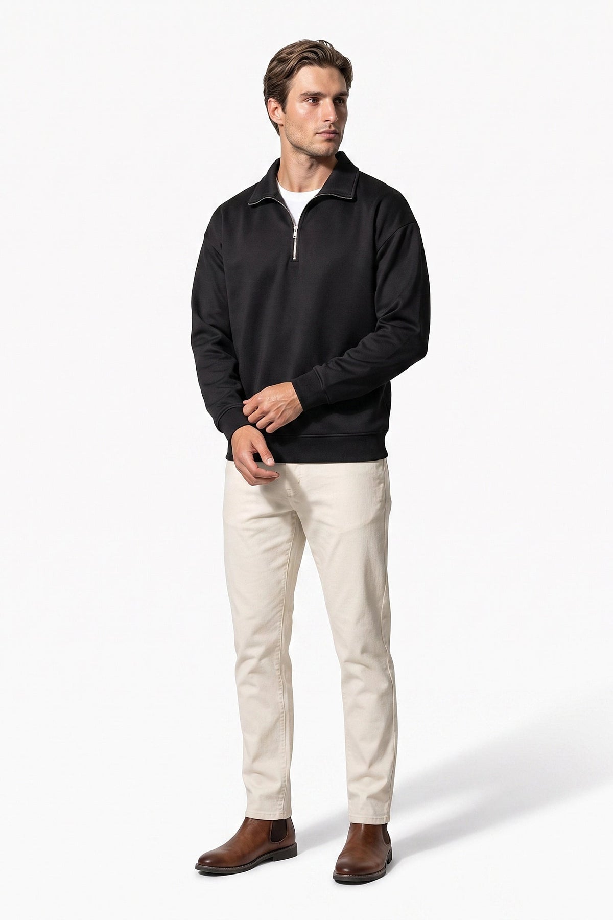 Men's Relaxed High Neck Quarter Zip Sweatshirt