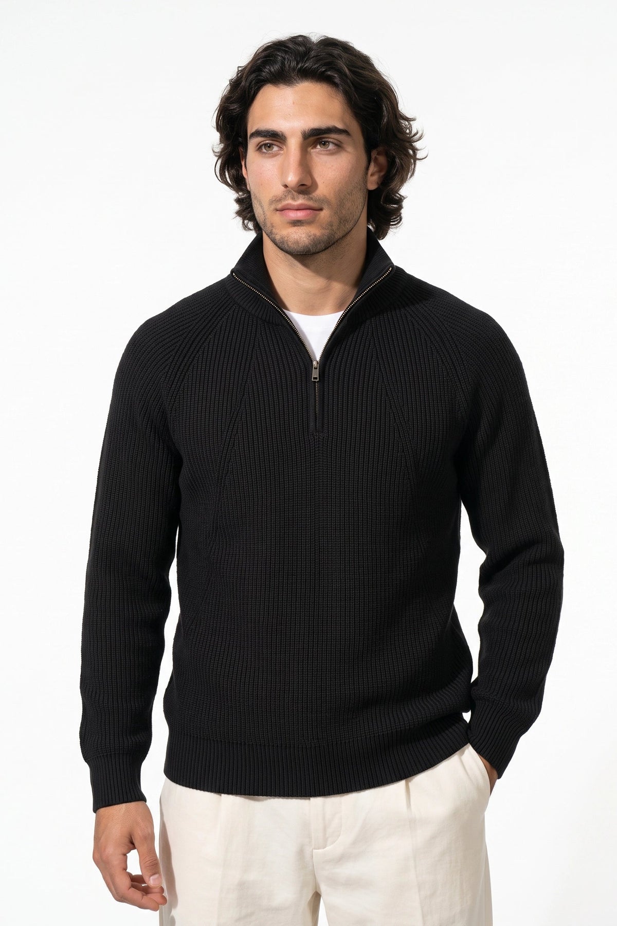 Men's Relaxed Ribbed Quarter Zip Jumper