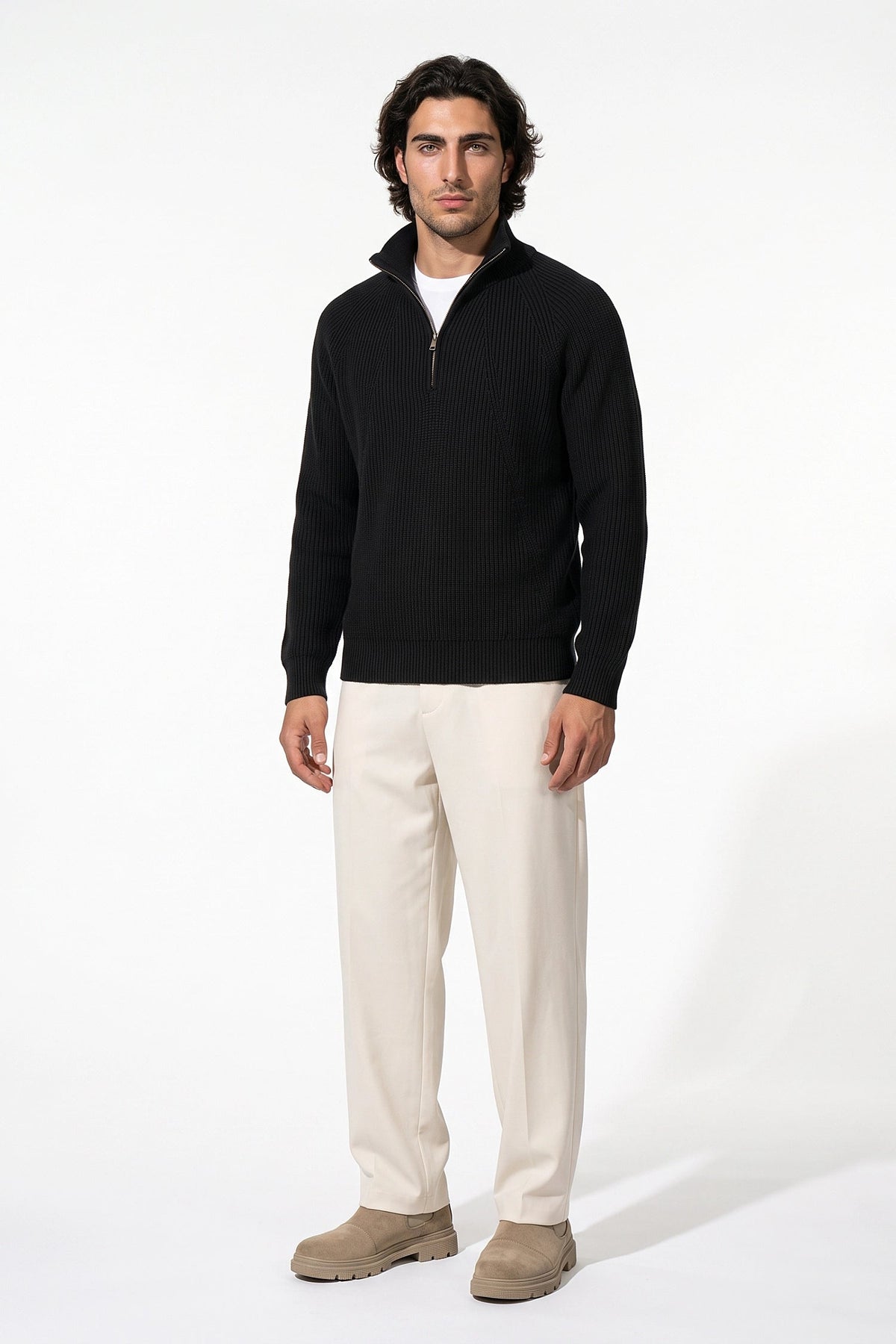 Men's Relaxed Ribbed Quarter Zip Jumper
