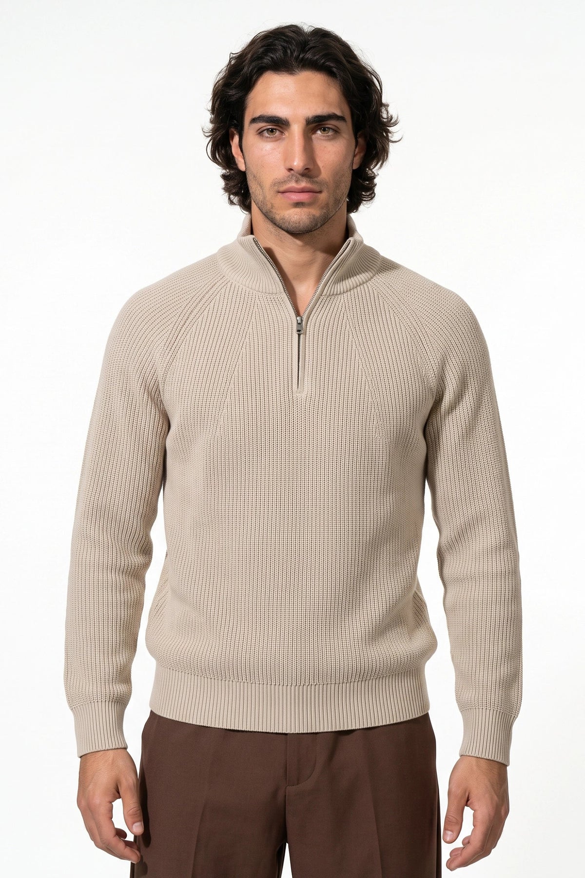 Men's Relaxed Ribbed Quarter Zip Jumper