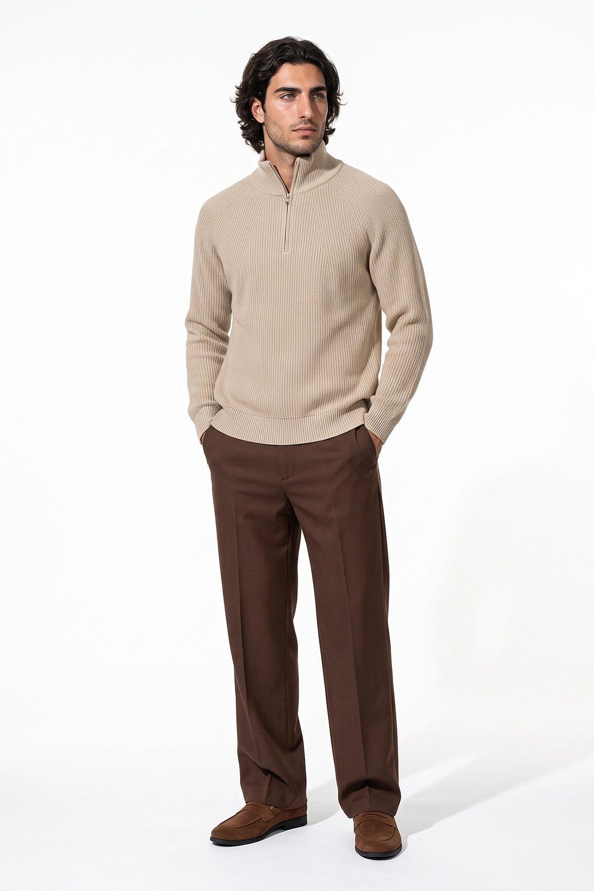 Men's Relaxed Ribbed Quarter Zip Jumper