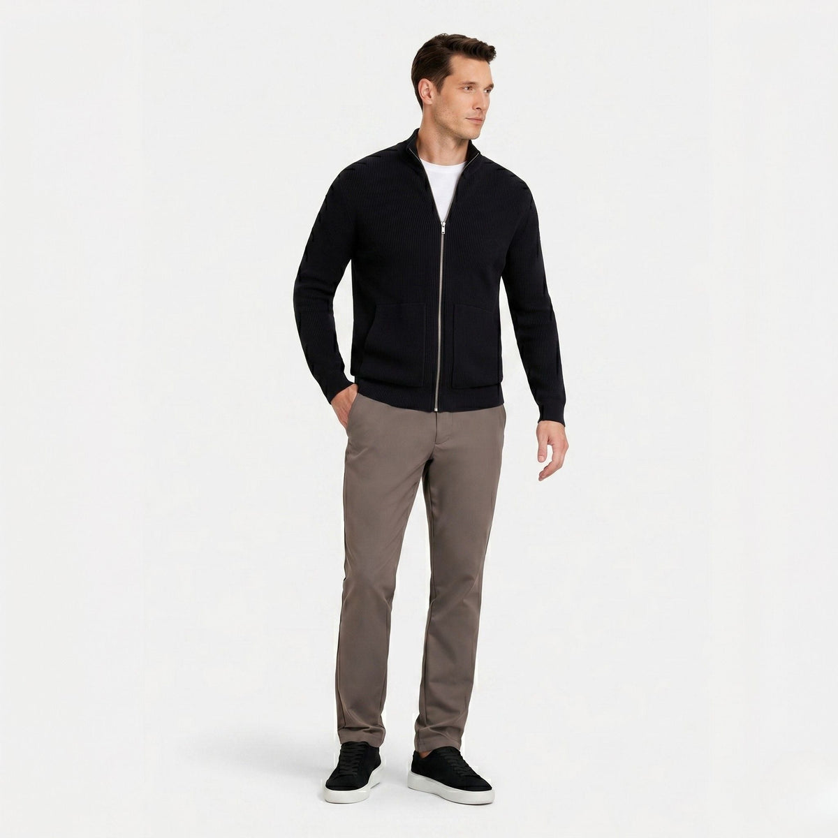 Men's Ribbed Knit Zip-Up Cardigan