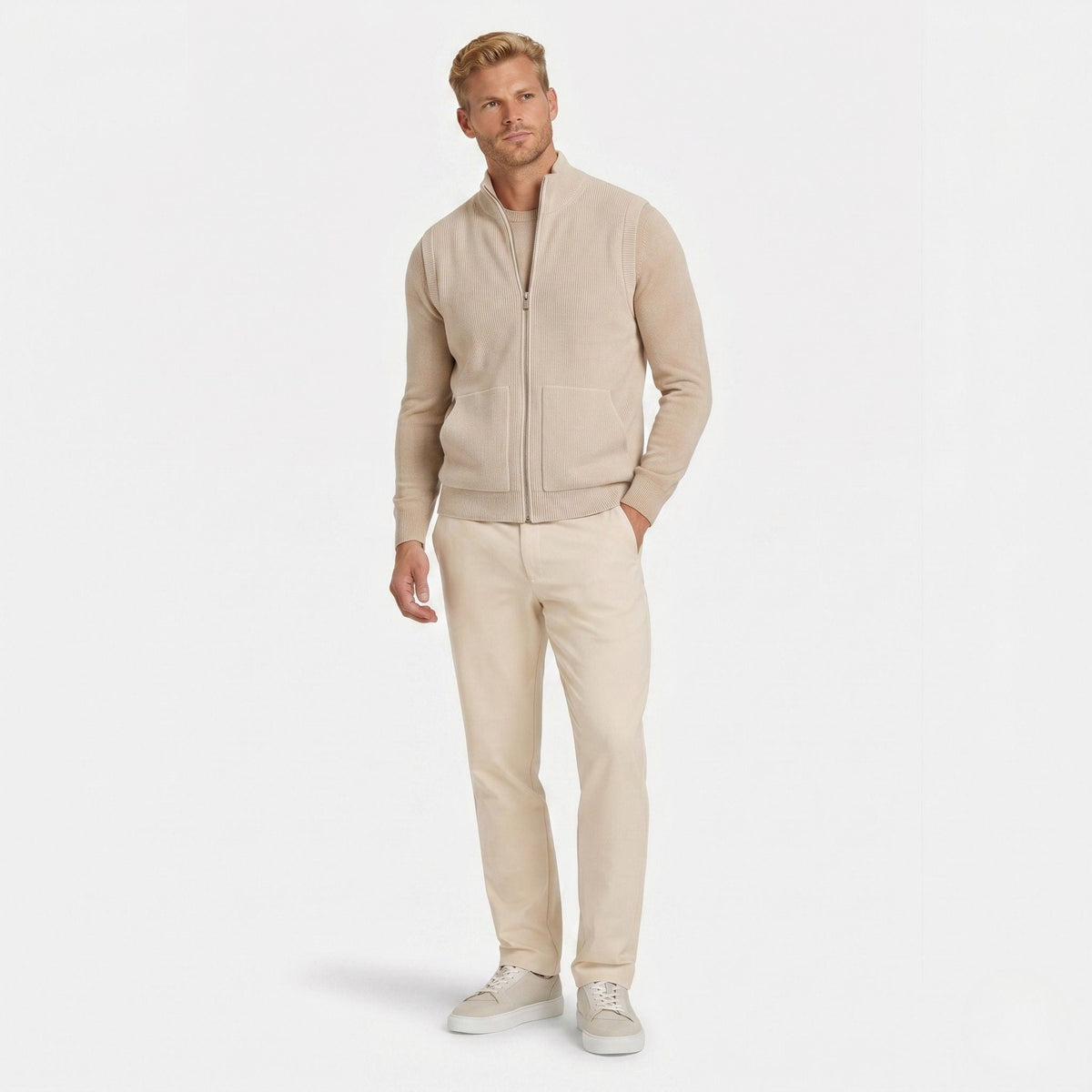 Men's Ribbed Knit Zip-Up Cardigan