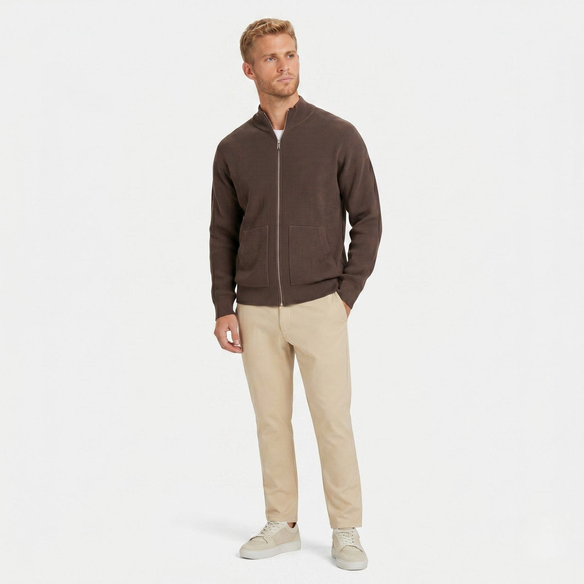Men's Ribbed Knit Zip-Up Cardigan