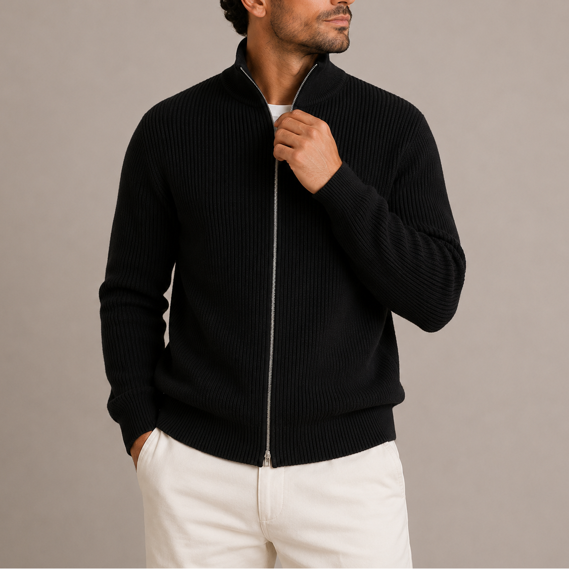 Men's Ribbed Zip-Up Cardigan