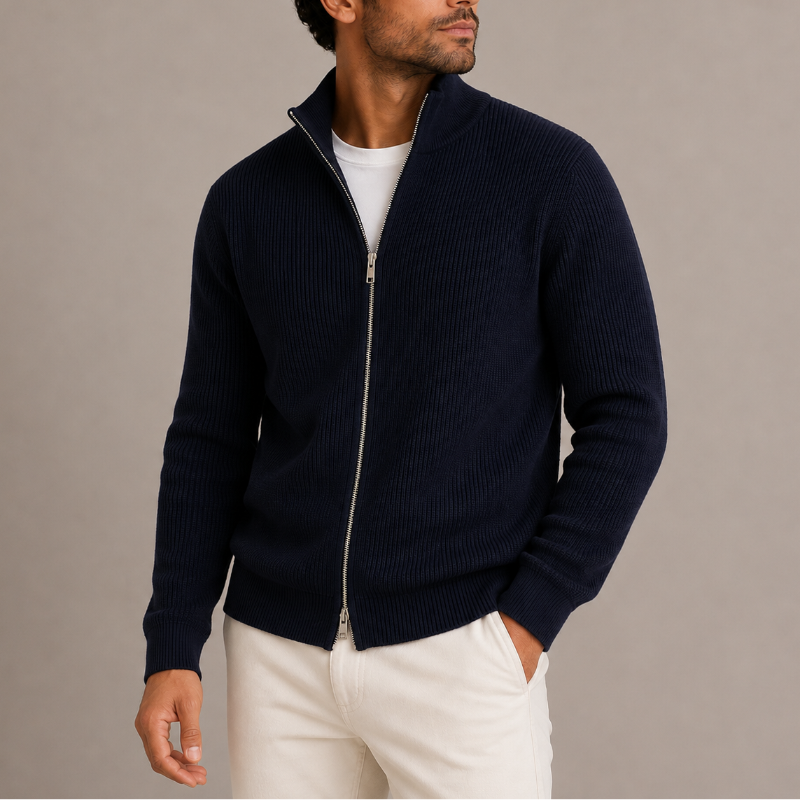 Men's Ribbed Zip-Up Cardigan