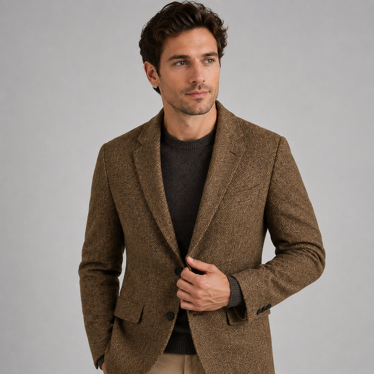 Men's Slim Wool Blend Herringbone Blazer