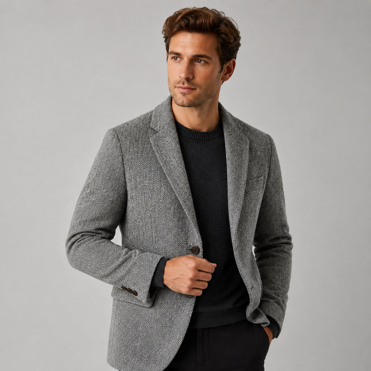 Men's Slim Wool Blend Herringbone Blazer