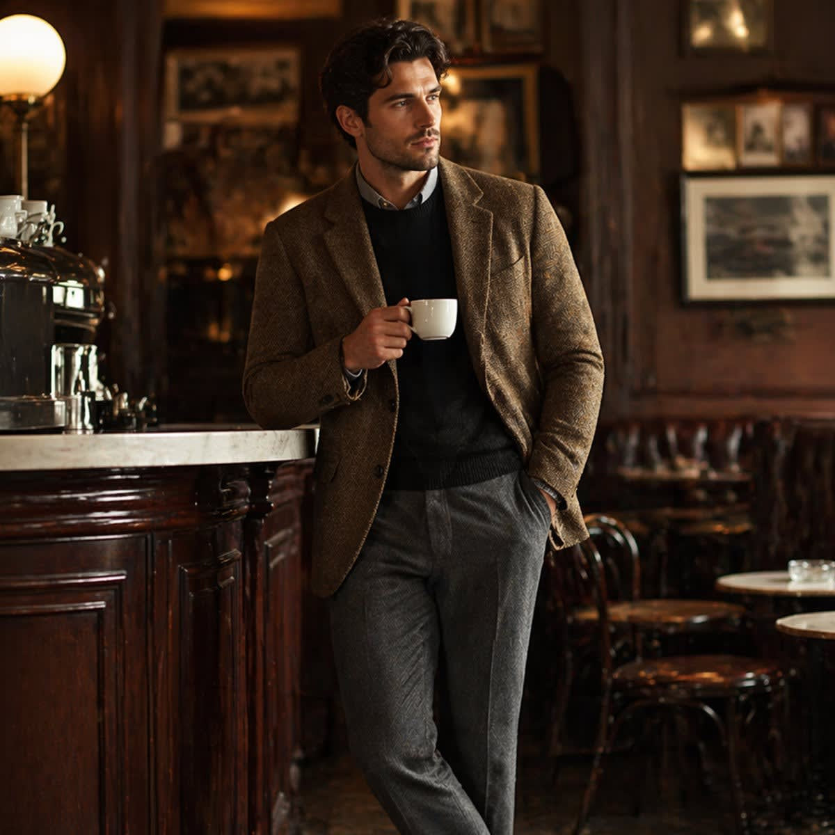 Men's Slim Wool Blend Herringbone Blazer