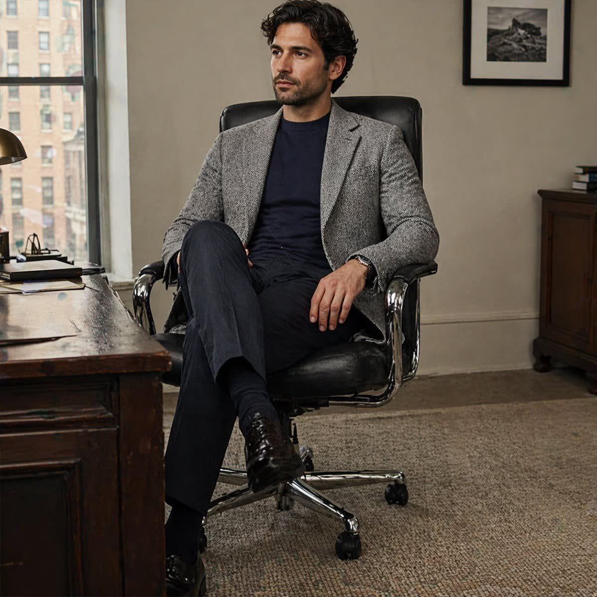 Men's Slim Wool Blend Herringbone Blazer