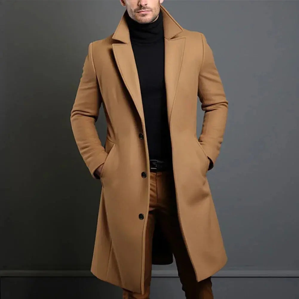Men's Straight Leg Button-Up Wool Blend Overcoat