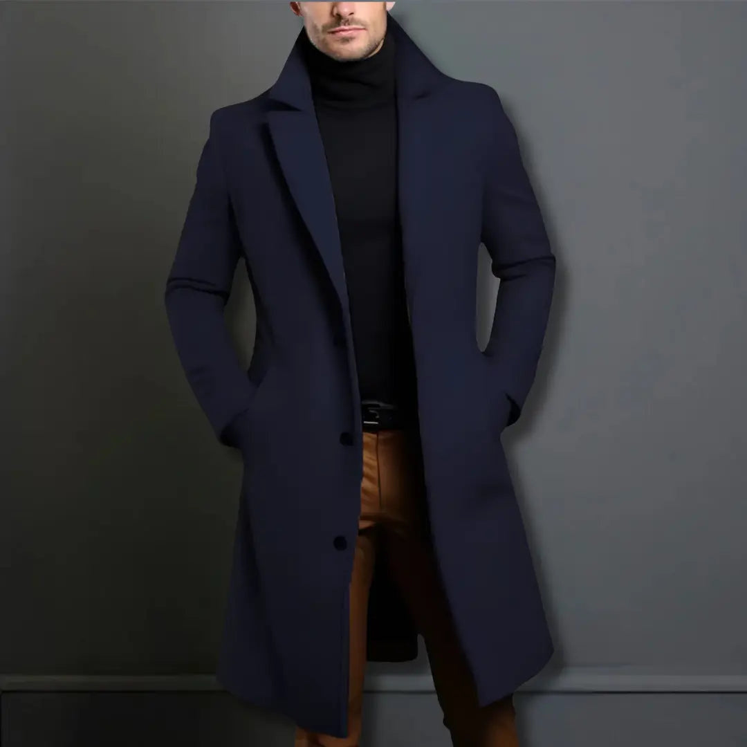 Men's Straight Leg Button-Up Wool Blend Overcoat