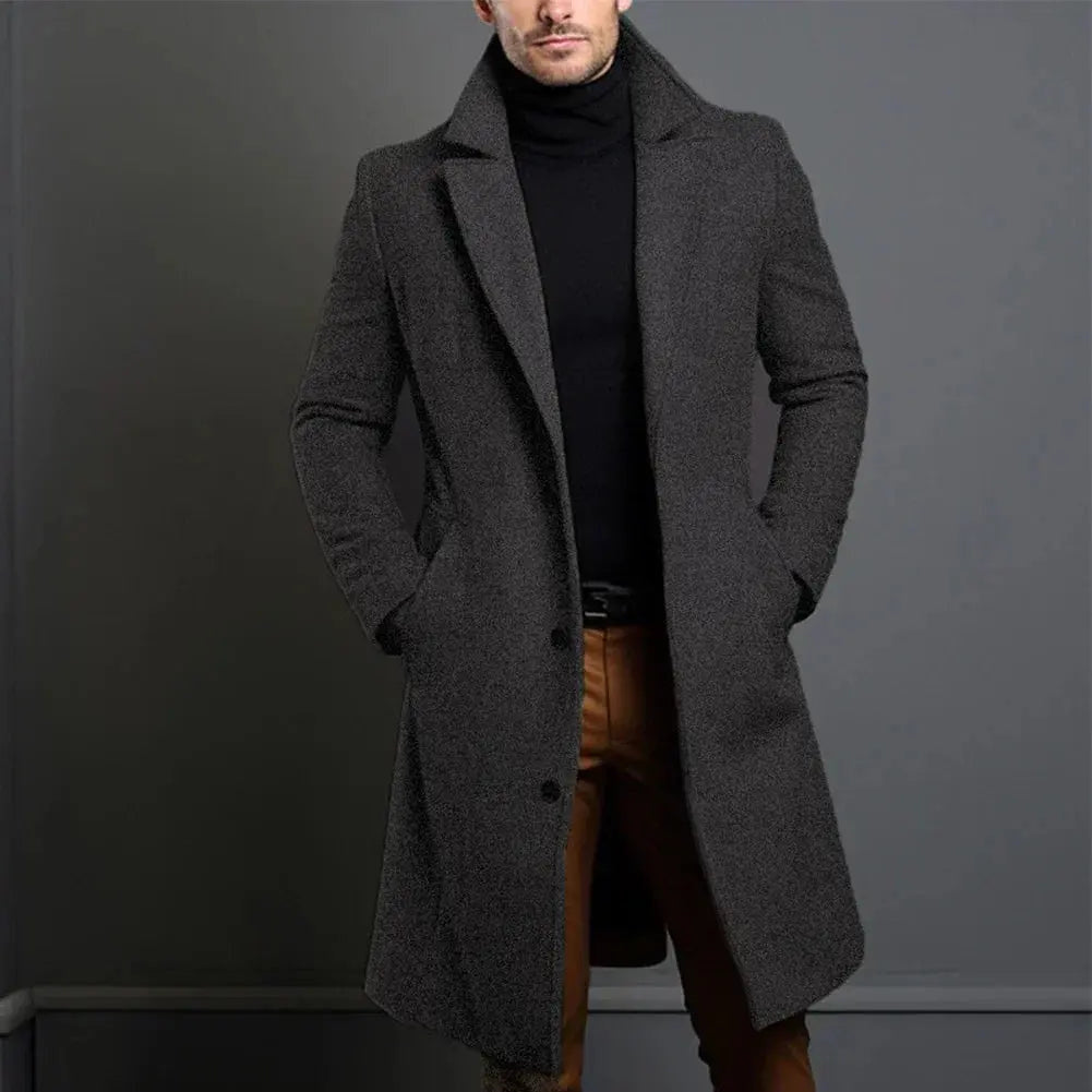 Men's Straight Leg Button-Up Wool Blend Overcoat