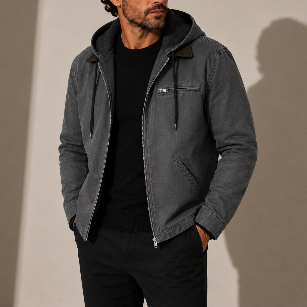 Men's Zip-Up Fleece Lined Hooded Jacket