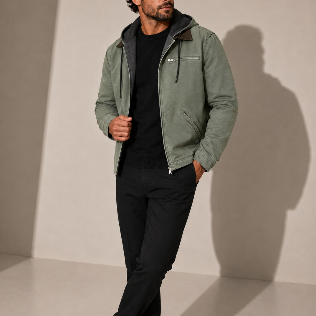Men's Zip-Up Fleece Lined Hooded Jacket