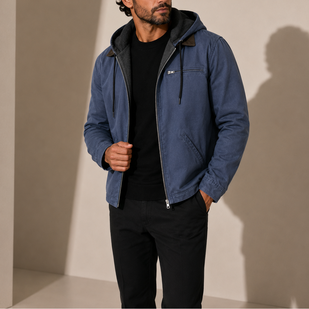 Men's Zip-Up Fleece Lined Hooded Jacket