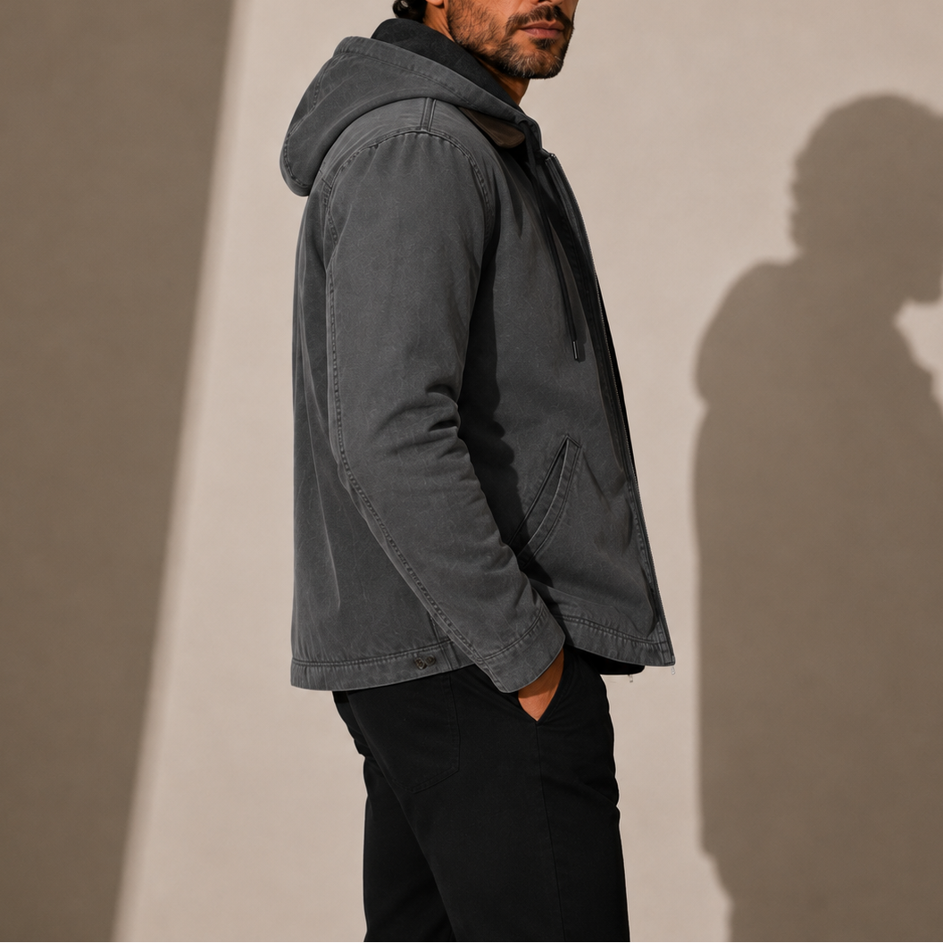 Men's Zip-Up Fleece Lined Hooded Jacket