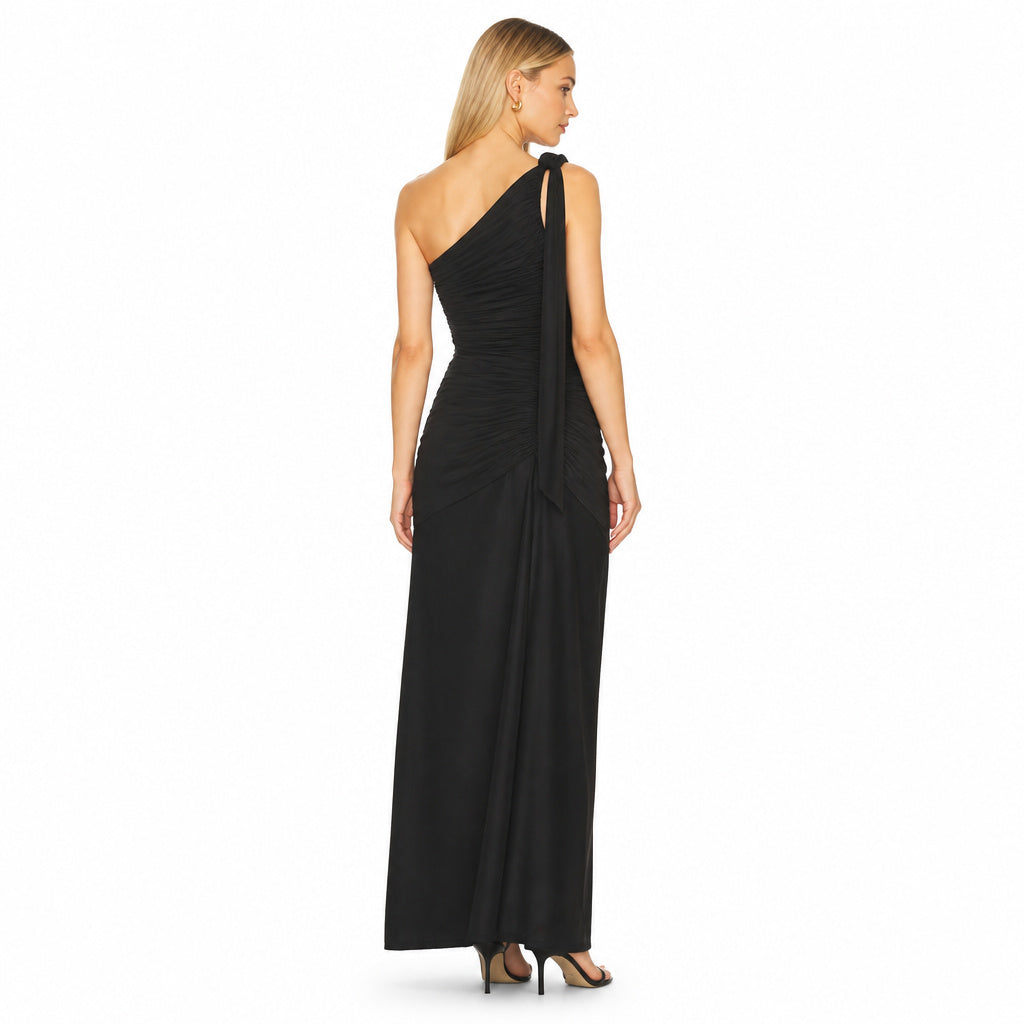 One Shoulder Ruched Column Maxi Dress