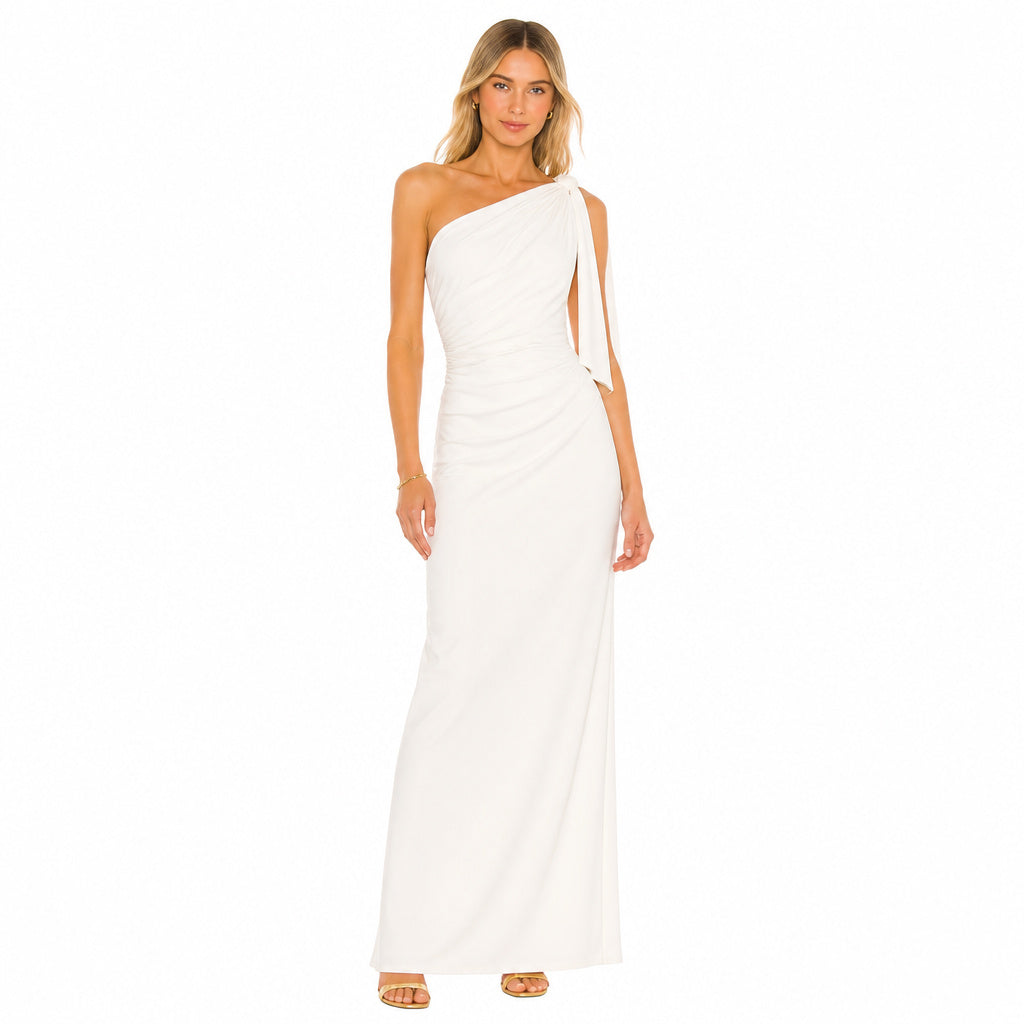 One Shoulder Ruched Column Maxi Dress