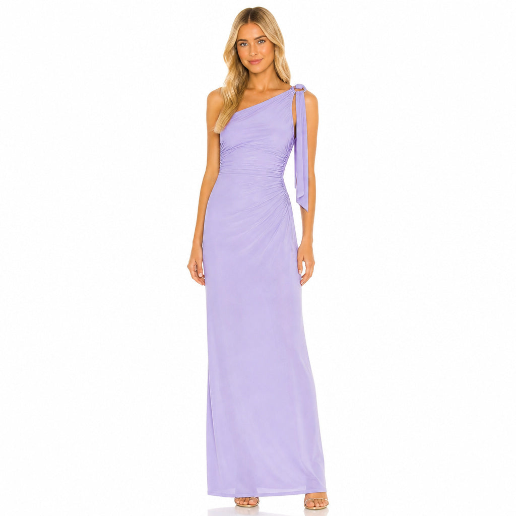 One Shoulder Ruched Column Maxi Dress
