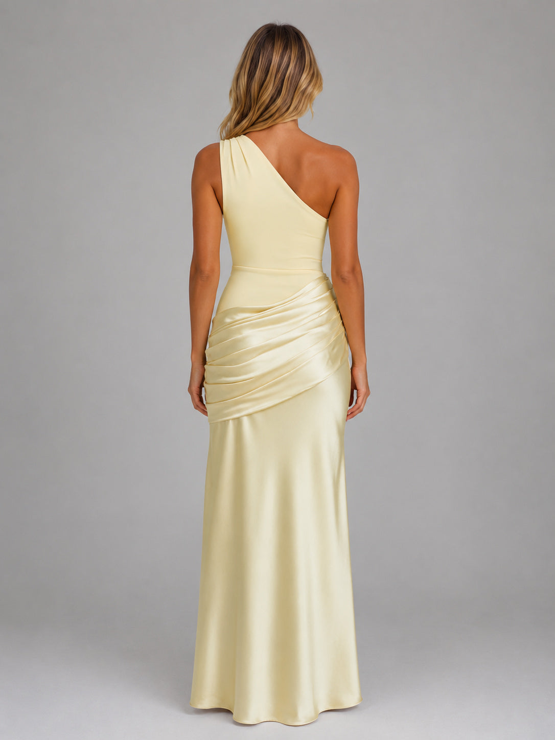 One Shoulder Satin Bodycon Maxi Dress