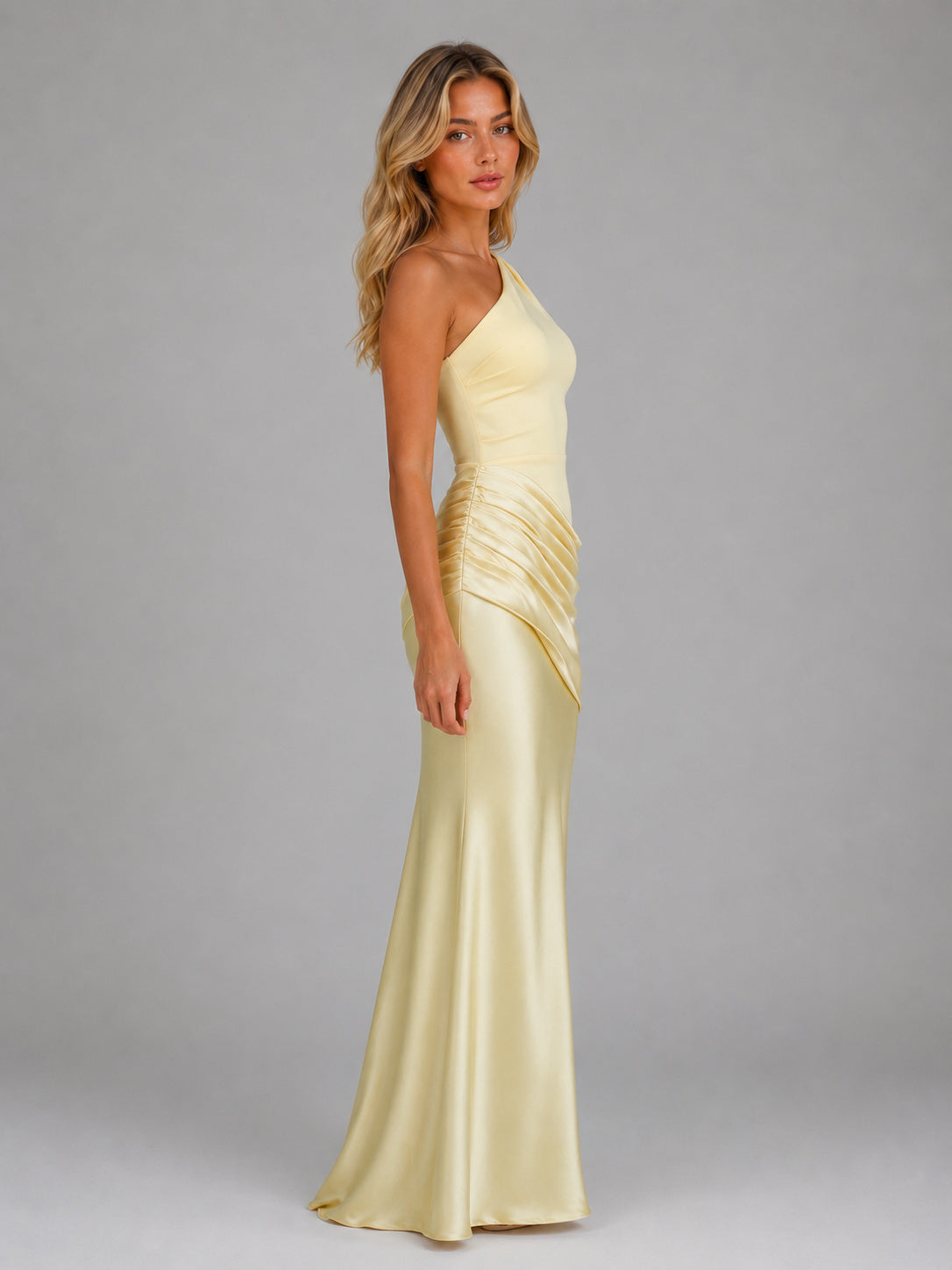 One Shoulder Satin Bodycon Maxi Dress