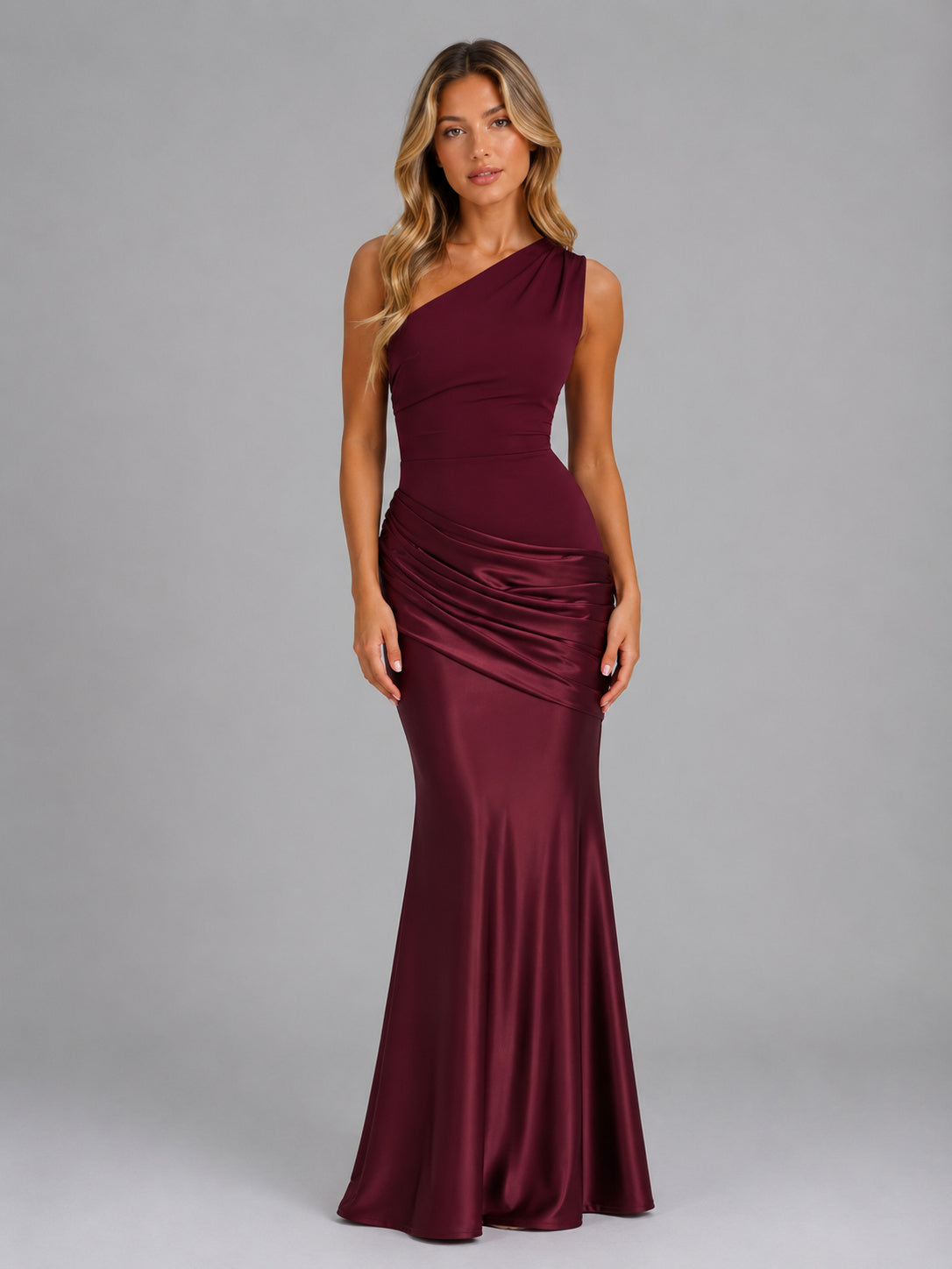 One Shoulder Satin Bodycon Maxi Dress