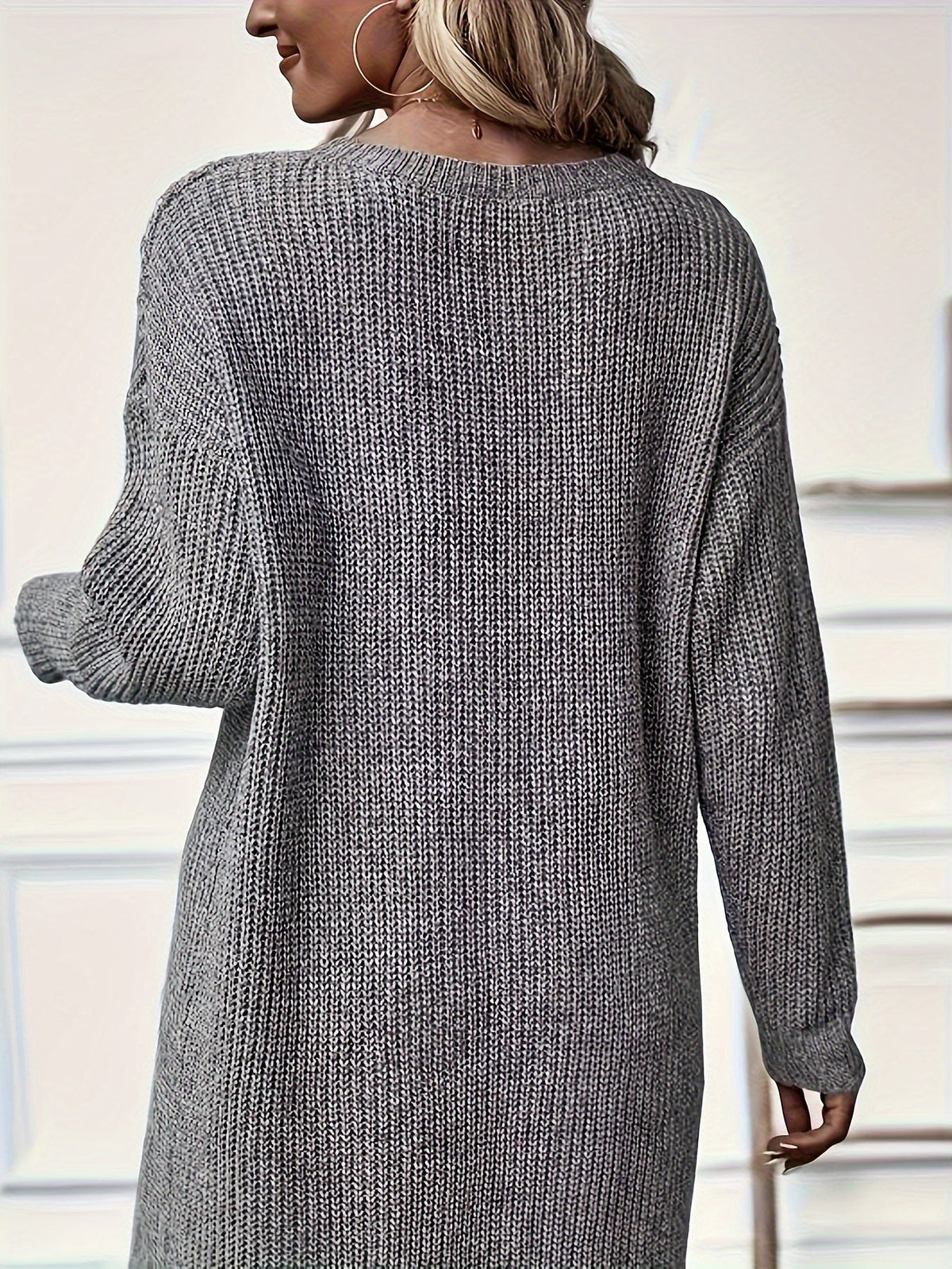 Oversized Round Neck Knit Midi Dress