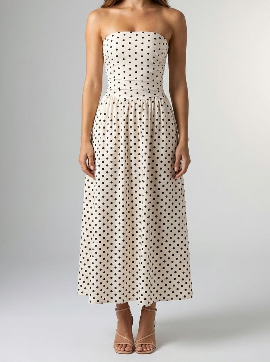 Polka Dot Wedding Guest A-Line Maxi Dress